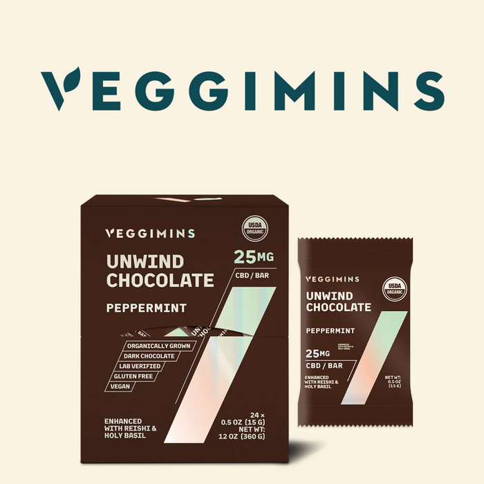 Unwind CBD Chocolate Bar w/ Terpenes .5oz 25mg (Box of 24) by Veggimins *Drop Ship* (MSRP $3.69 Each)