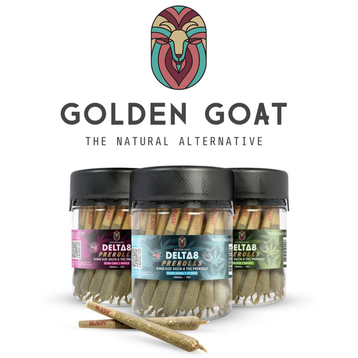 Delta 8 Pre-Rolls 100mg 50ct by Golden Goat CBD *Drop Ship* (MSRP $4.00 Each) Delta 8 Pre-Rolls 100mg 50ct by Golden Goat CBD *Drop Ship* (MSRP $4.00 Each)