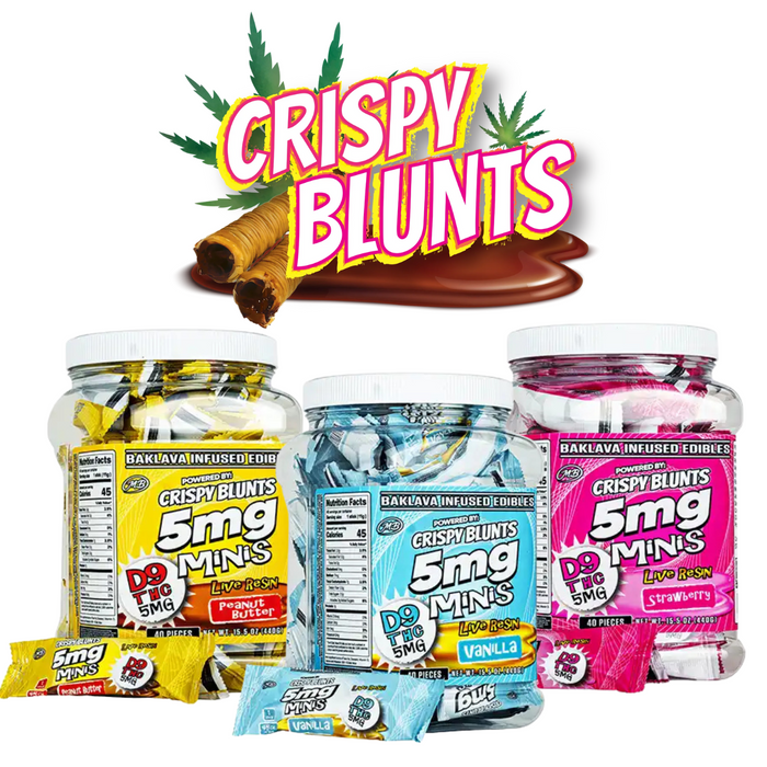 Crispy Blunts Minis - Delta 9 5mg (Jar of 40) *Drop Ship* (MSRP $4.99 Each) Crispy Blunts Minis - Delta 9 5mg (Jar of 40) *Drop Ship* (MSRP $4.99 Each)