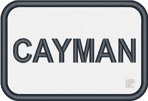 CAYMAN Navy on White 2x3 Loyalty Patch, 75% embroidery, GCI CAYMAN Navy on White 2x3 Loyalty Patch, 75% embroidery, GCI