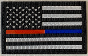 Laser Cut Honeycomb Reflective US Flag - Thin Blue/Red Line Laser Cut Honeycomb Reflective US Flag - Thin Blue/Red Line