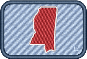 Mississippi Silhouette - Ole Miss Red on Powder Blue 2x3 Loyalty Patch Mississippi Silhouette - Ole Miss Red on Powder Blue 2x3 Loyalty Patch
