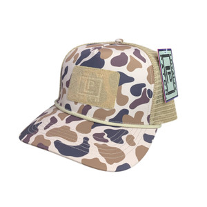 Duck Camo 5 Panel Trucker Rope Hat w Tan Mesh