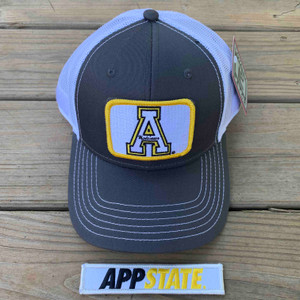 Appalachian State Gift Set - Charcoal and White Mesh Ball Cap with Two Patches - White A Appalachian State Gift Set - Charcoal and White Mesh Ball Cap with Two Patches - White A