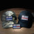 Thin blue line and thin red line removable patches on camo and black truckers