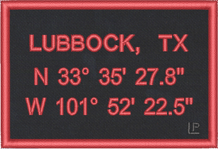 Lubbock, TX Texas Tech Stadium Coordinates 2x3 Loyalty Patch