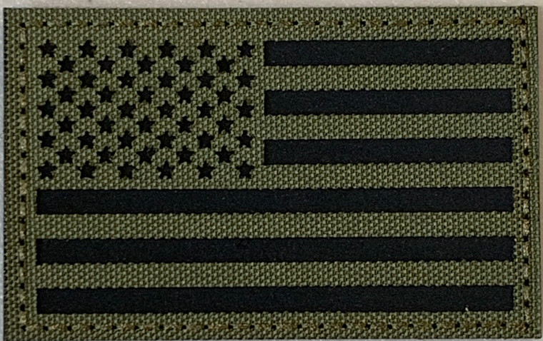 Laser Cut Black Non-Reflective US Flag - OD Green