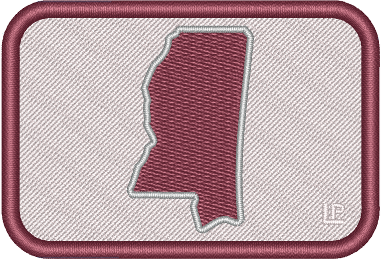 Mississippi Silhouette - Mississippi State Maroon on White 2x3 Loyalty Patch