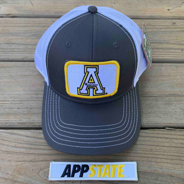 Appalachian State Gift Set - Charcoal and White Mesh Ball Cap with Two Patches - White A