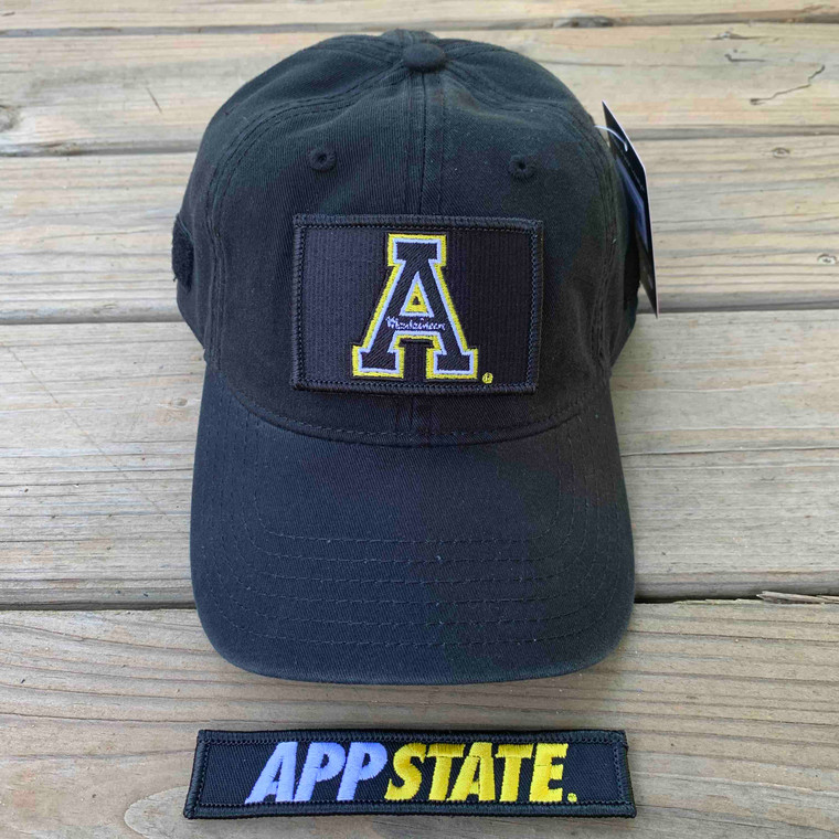 Appalachian State Gift Set - Black Dad Hat with Two Patches - Black A