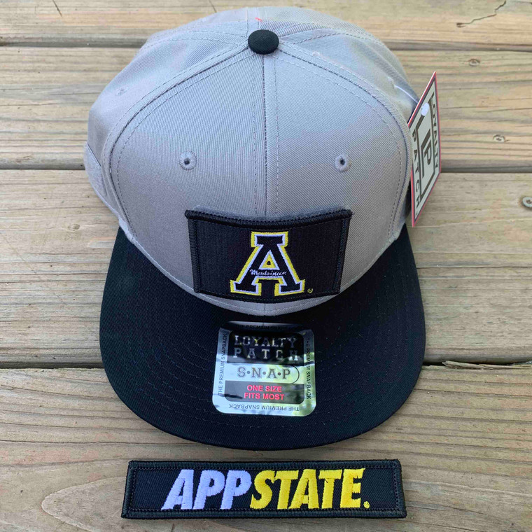 Appalachian State Gift Set - Gray and Black Snapback with Two Patches - Black A