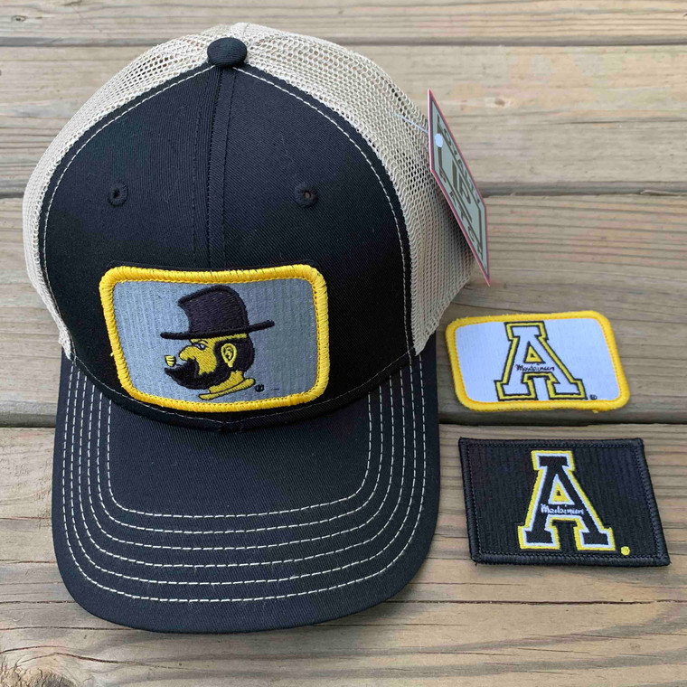 Appalachian State Gift Set - Black and Tan Mesh Ball Cap with Three Patches