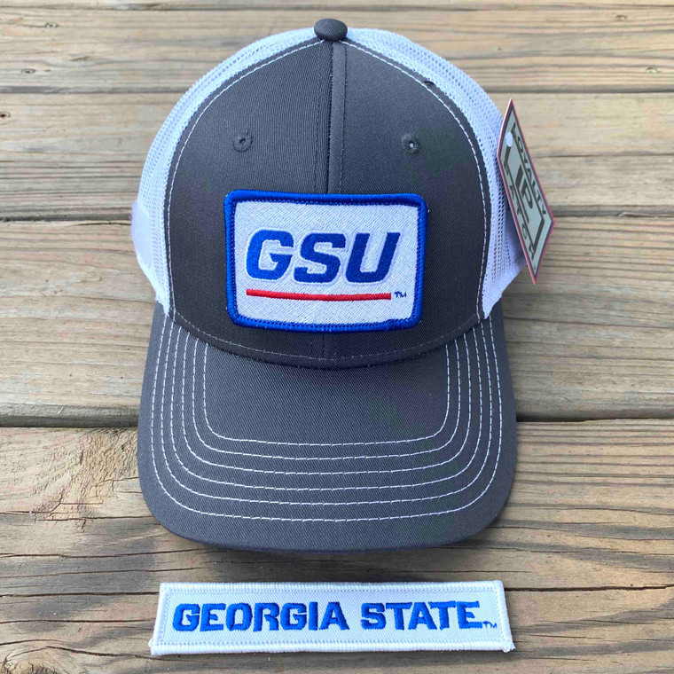 Georgia State University - Charcoal with White Mesh Ball Cap with Front and Back Patches 1