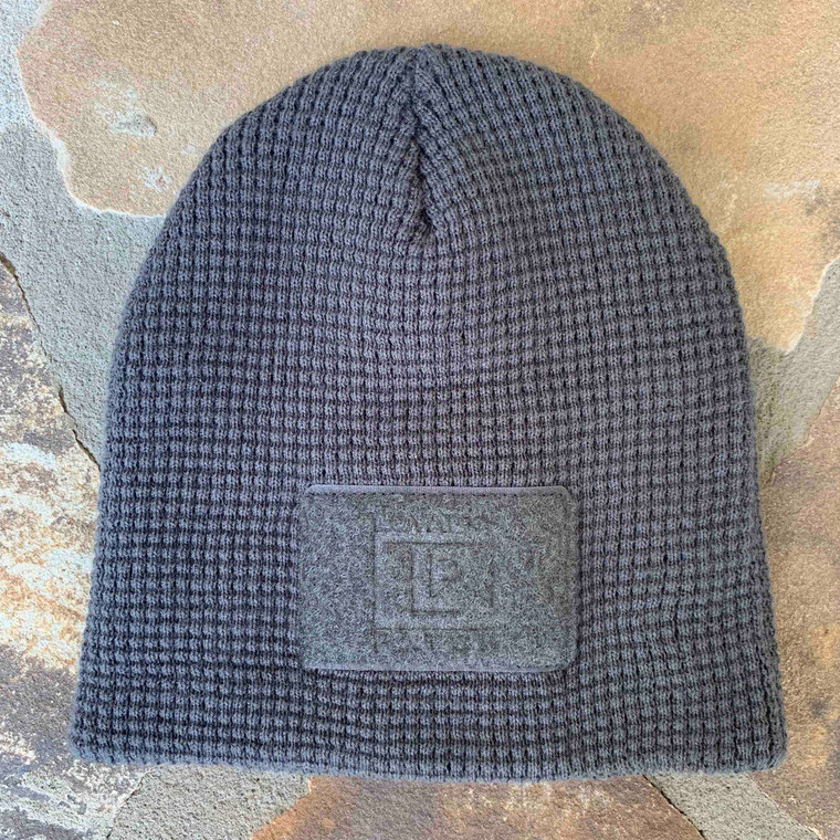 Waffle Knit Beanie - Charcoal - Front Patch Only