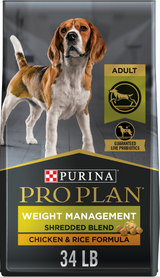 Purina Pro Plan Adult Weight Management Shredded Blend Chicken & Rice Formula Dry Dog Food 34 lb