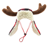 Huxley & Kent Holiday Plush Buffalo Check Antler Hat for Pets