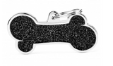 Myfamily Extra Large Black Glitter Bone Shaped Personalized Dog ID Tag