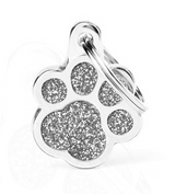 Myfamily Small Grey Glitter Paw Shaped Personalized Dog ID Tag