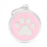 Myfamily Big Circle Pink Paw Personalized Dog ID Tag