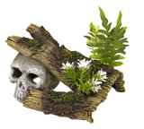 Blue Ribbon Skull Hideaway with Plants Aquarium Ornament