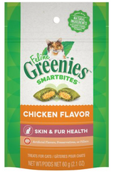 Greenies Feline Smartbites Skin & Fur Health Chicken Flavor Cat Treats 2.1 oz