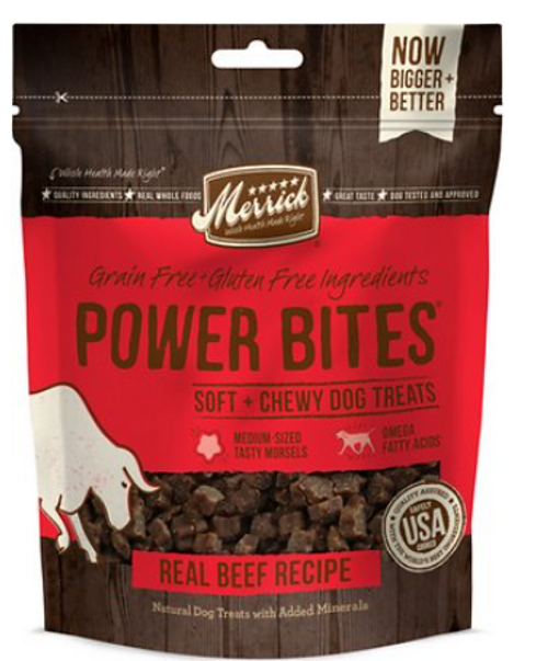 Merrick Big Power Bites Real Beef Recipe Grain-Free Soft & Chewy Dog Treats 6 oz