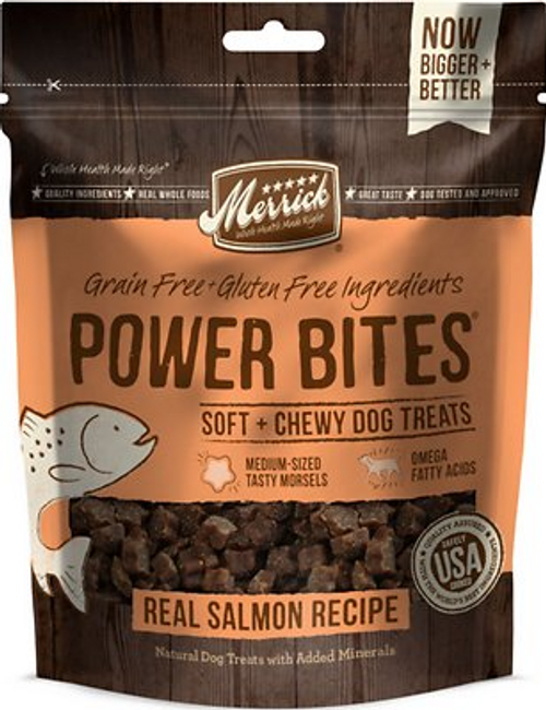 Merrick Power Bites Real Salmon Recipe Grain-Free Soft & Chewy Dog Treats 6 oz
