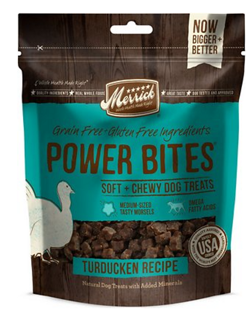 Merrick Power Bites Turducken Recipe Grain-Free Soft & Chewy Dog Treats 6 oz