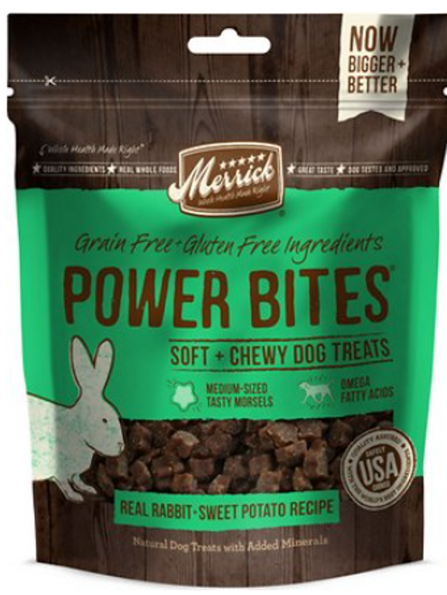 Merrick Power Bites Real Rabbit & Sweet Potato Recipe Grain-Free Soft & Chewy Dog Treats 6 oz