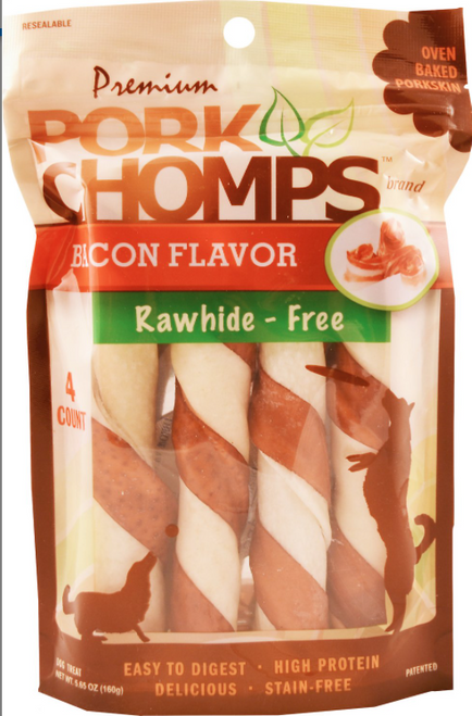 Scott Pet Pork Chomps Bacon Flavor Twists Rawhide-Free Dog Chews 4 ct