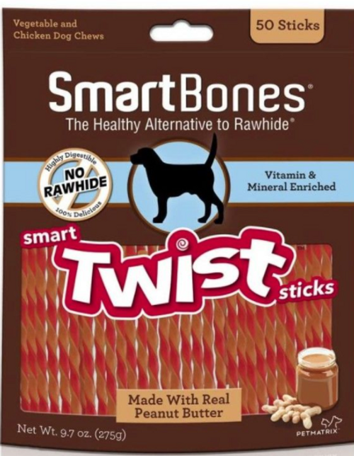 Smartbones Smart Twists Peanut Butter Rawhide-Free Dog Chews 50 pk