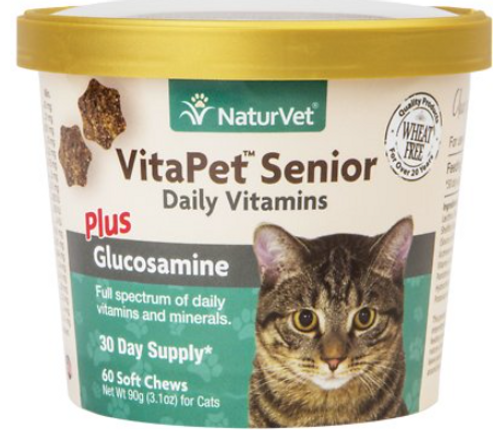 Naturvet Vitapet Senior Daily Vitamins Plus Glucosamine Cat Soft Chews Supplement 60 ct