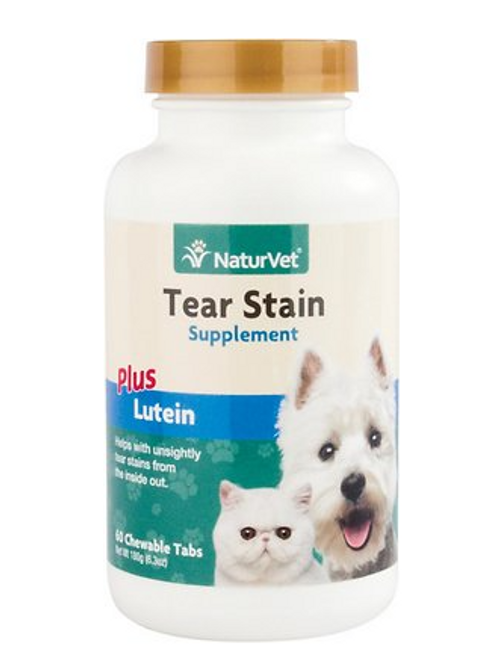 Naturvet Tear Stain Plus Lutein Chewable Tablets Vision Supplement for Dogs & Cats 60 ct