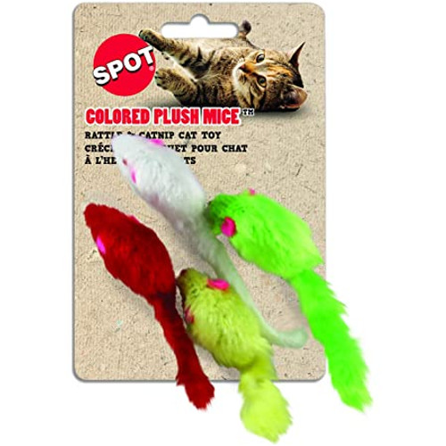Spot Ethical Pet Colored Plush Mice Cat Toy, Assorted Colors 4 pk