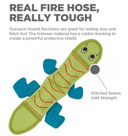 Outward Hound Fire Biterz Plush Lizard 2 Squeaker Dog Toy