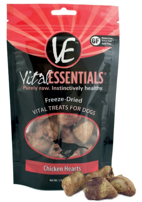 Vital Essentials Freeze-Dried Chicken Hearts Dog Treats 1.9 oz