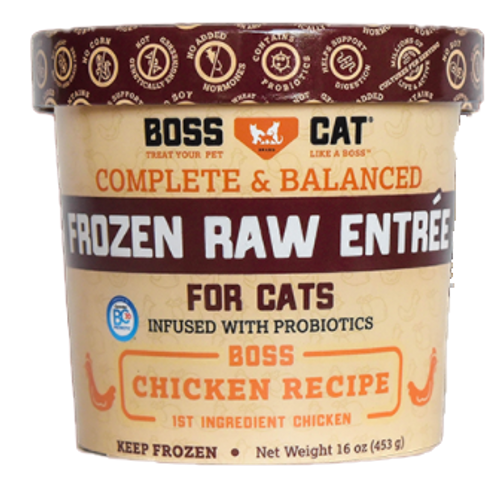 Boss Cat Complete And Balanced Raw Chicken Entree Deli Cup Frozen Cat Food 16 oz