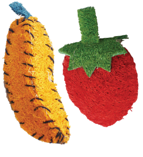 A&E Nibbles Loofah Strawberry & Banana Small Animal Chew Toys, 2 pk