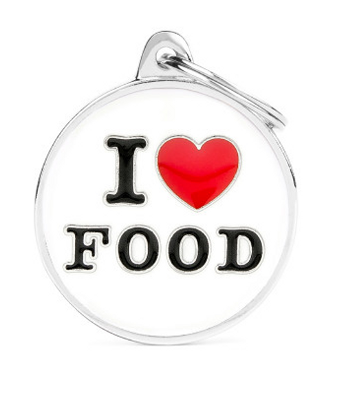 Myfamily Large Enamel "I Love Food" Personalized Dog ID Tag