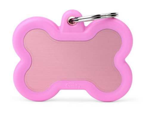 Myfamily Hushtag Pink Aluminum Bone Personalized Dog ID Tag