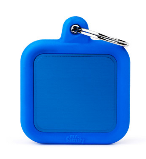 Myfamily Hushtag Square Blue Aluminum Personalized Dog ID Tag