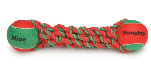 Pet Edge Holiday Naughty or Nice Tennis Tug Dog Toy