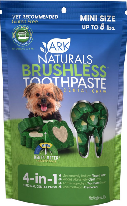 Ark Naturals Brushless Toothpaste Mini Gluten-Free Dental Dog Treats 4 oz