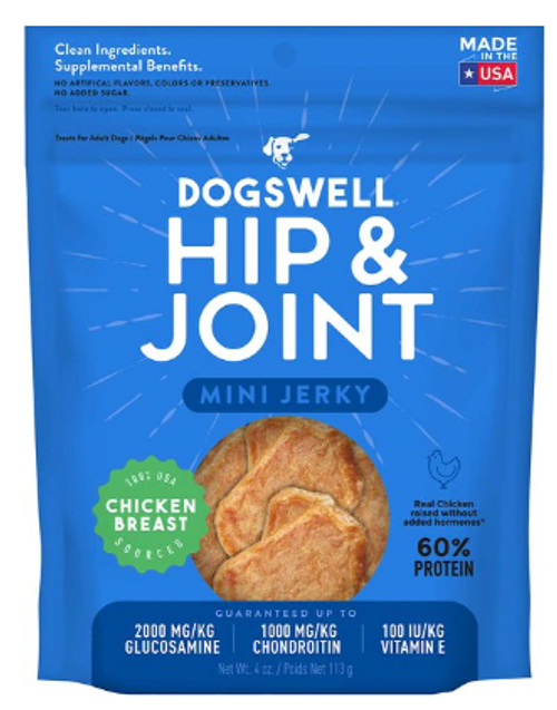 Dogswell Mini Jerky Hip & Joint Chicken Recipe Grain-Free Dog Treats 4 oz