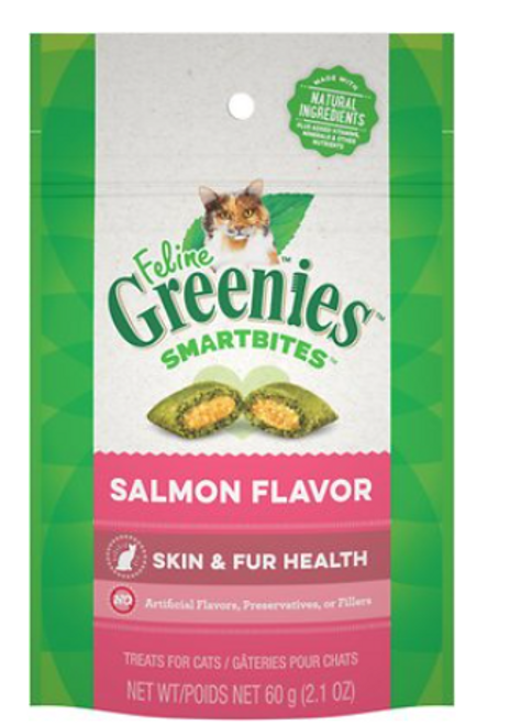 Greenies Feline Smartbites Skin & Fur Health Salmon Flavor Cat Treats 2.1 oz
