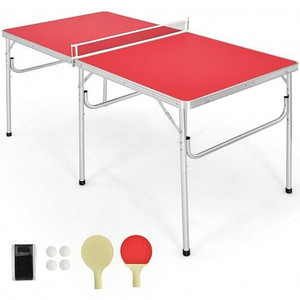 60 Inch Portable Tennis Ping Pong Folding Table with Accessories-Red - Color: Red D681-SP37197RE