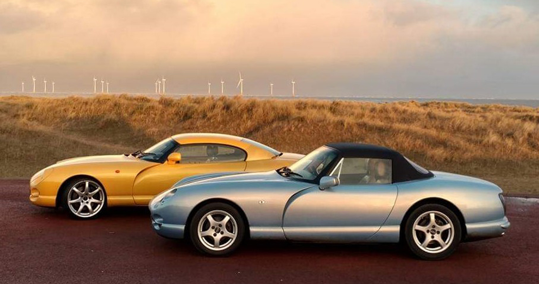 Yellow TVR Cerbera  and Silver TVR Chimaera