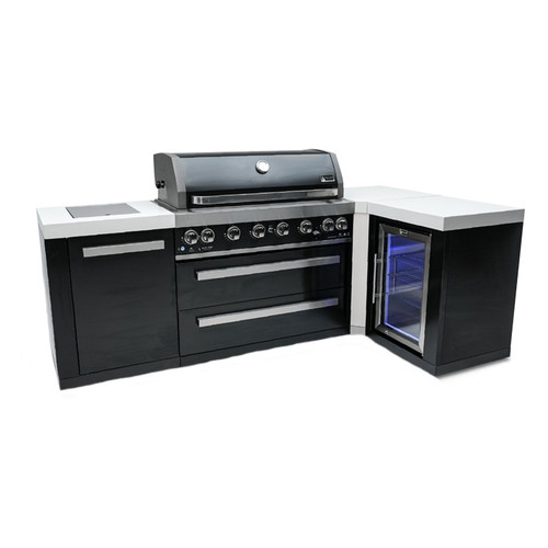 Mont Alpi 805 Black Stainless Steel Island with 90 Degree Corner and Fridge Cabinet