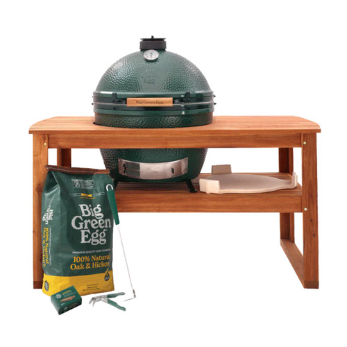 Big Green Egg XLarge Charcoal Kamado Package with Solid Acacia Hardwood Table