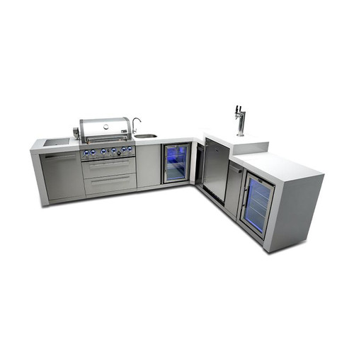 Mont Alpi 400 Deluxe L-Shaped Island with 90 Degree Corner, Kegerator, Beverage Center and Fridge Cabinet